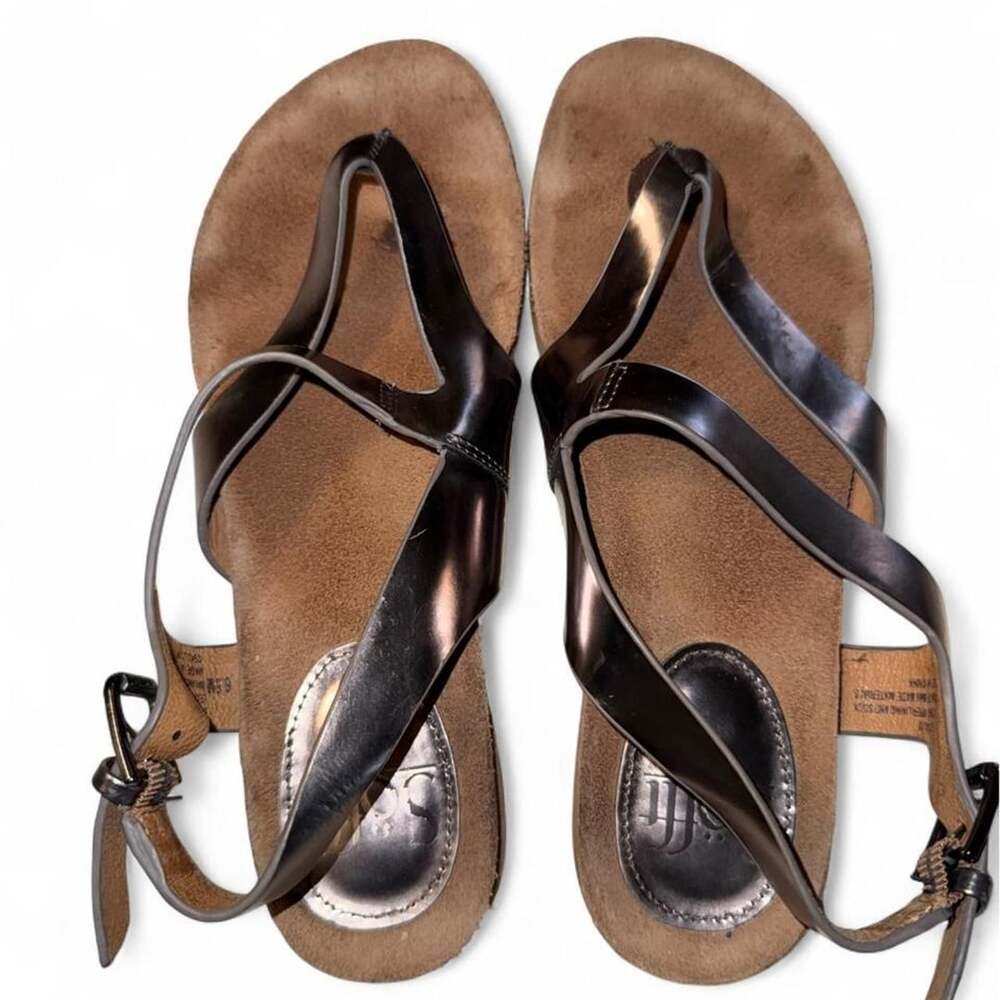 Sofft Strappy Sandals Size 6.5M Gunmetal Metallic Thong Slingback